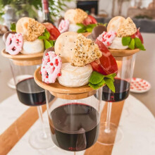 Dual Purpose Bamboo Wine Glass Charcuterie Topper & Coaster for Family Gatherings