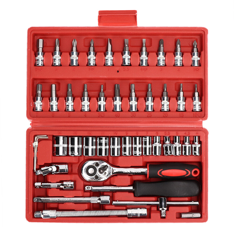 46Pcs Socket Wrench Set 1/4In Drive Ratchet Garage Car Repair Tools 5041333969287