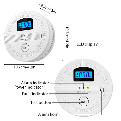 Lot de 2 détecteurs de CO et de fumée LCD, blanc, 10,7  3,8 cm 1