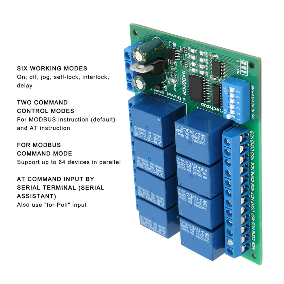 12V 8-Channel Rs485 Relay Module With Din Rail Box, 10A, 72X42mm 7901333988368