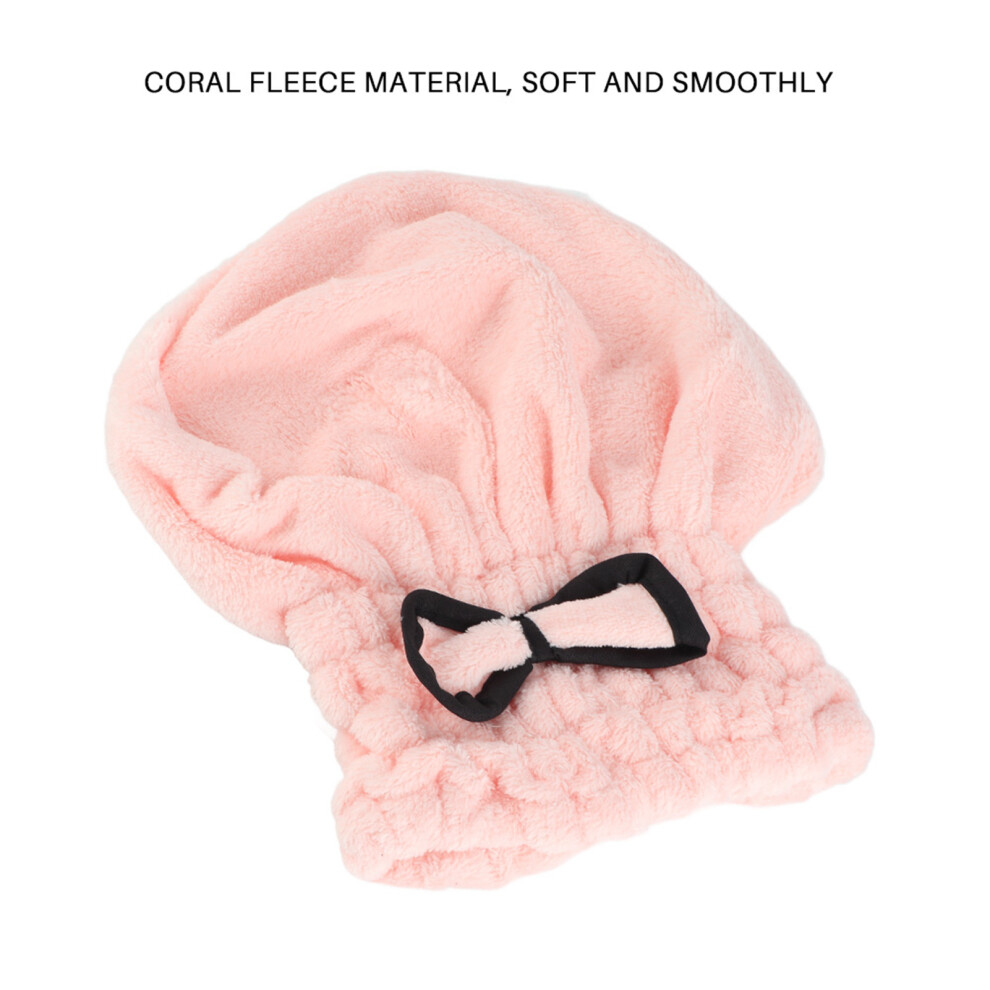 Pink/Coral Flesh Bow Shower Hat Quick Dry Fleece Women Girls Bathroom