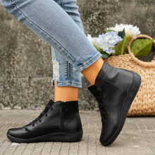 (Black, 41) Stylish Womens Chunky Martin Boots Low Cut Round Toe Lace Up Trendy Colors In
