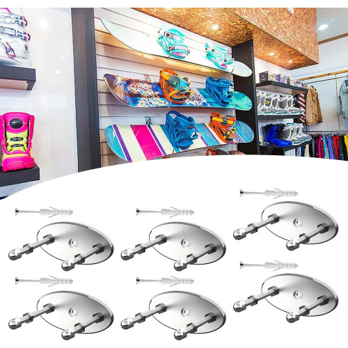 Wall Mounted Skateboard Storage Rack 6 Pack Floating Deck Display Racks Skateboard Wall Hanger Durable Silver Oval 1