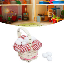 Puppenhaus-Ei-Korb mit rotem Karomuster, hochdetaillierter Miniatur-Webkorb mit Griffen, Puppenhausdekoration, weißes Ei