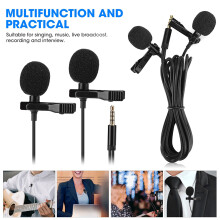 E1 Black Two Head Mini Clip Microphone for Mobile Recording, 140cm