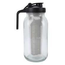 Jarra de vidrio grueso para café helado de 2000 ml con tapa de filtro de acero y asa