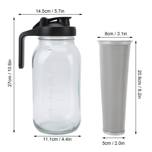 2000ml Thick Glass Cold Brew Coffee Jar with Leakproof Spout Lid 1