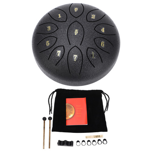 Tambour à langue en acier 6 po 11 notes Chakra Rain noir 2
