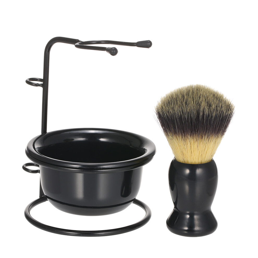 Black Men's Beard Grooming Set: Sturdy Shaving Stand Brush & Soap Bowl
