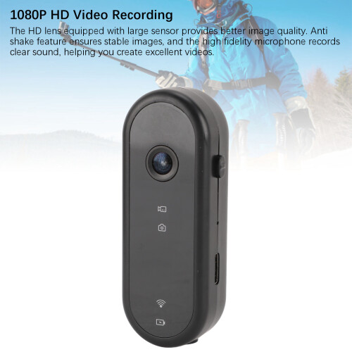 1080p videocamera 1200mAh, ABS compatto, nero 2