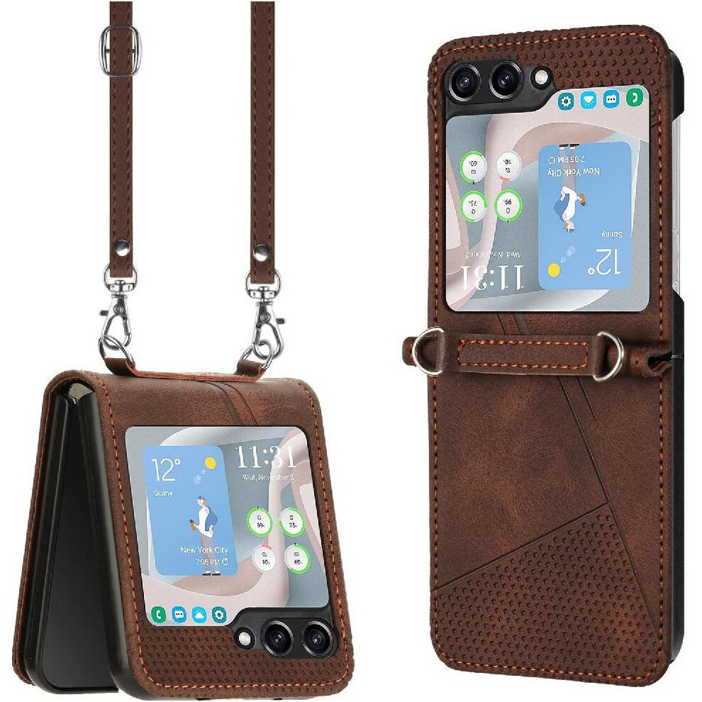 (Brown) Flip Case For Samsung Galaxy Z Flip 7 Wallet Card Insertion Pu Leather Kickstand Brown 764563142378