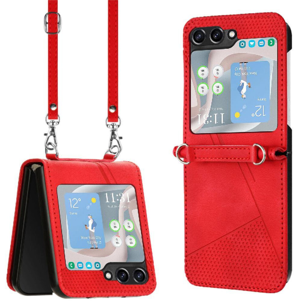(Red) Flip Case For Samsung Galaxy Z Flip 7 Wallet Card Insertion Pu Leather Kickstand Red 764563142408