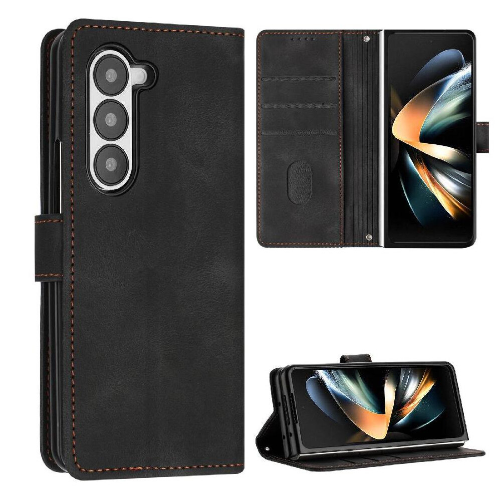 (Black) Flip Case For Samsung Galaxy Z Fold 7 Wallet Kickstand Card Insertion Pu Leather Black 764563142446