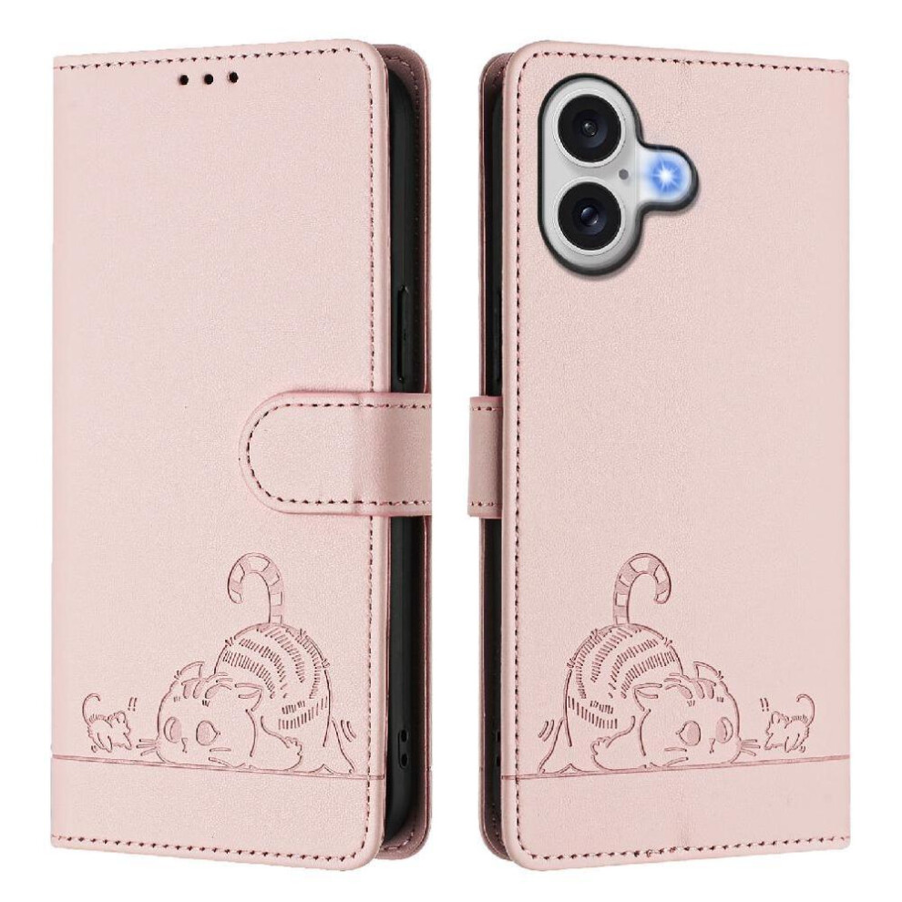 (Pink) Case For Iphone 17 Cat Rfid Wallet Flip Cover Card Slot Holder Kickstand Pink 764563142781