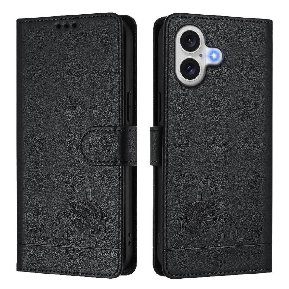 (Black) Case For Iphone 17 Cat Rfid Wallet Flip Cover Card Slot Holder Kickstand Black 764563142798