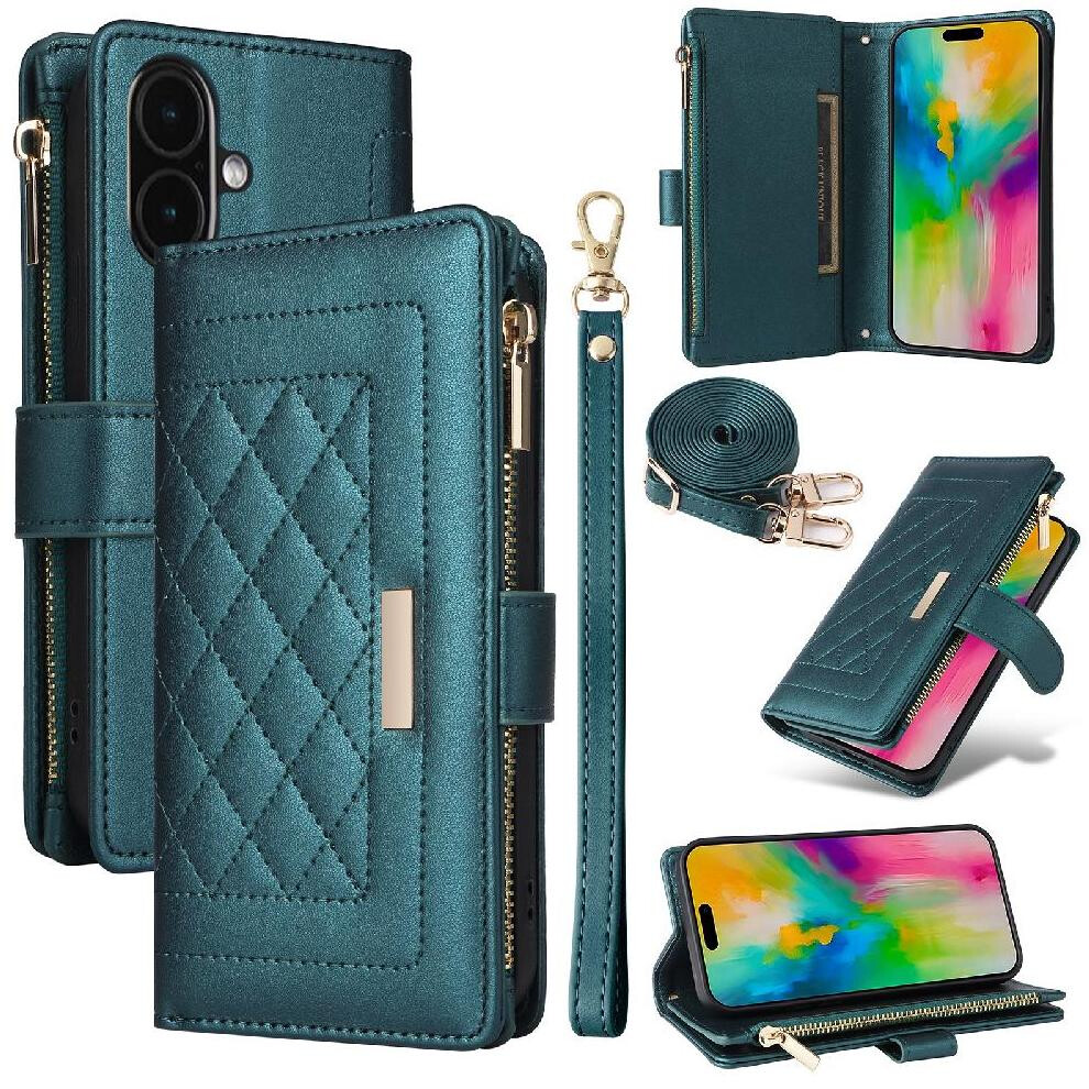 (Green) Flip Case For Iphone 17 Wallet Strap Card Slots Shockproof Green 764563143078