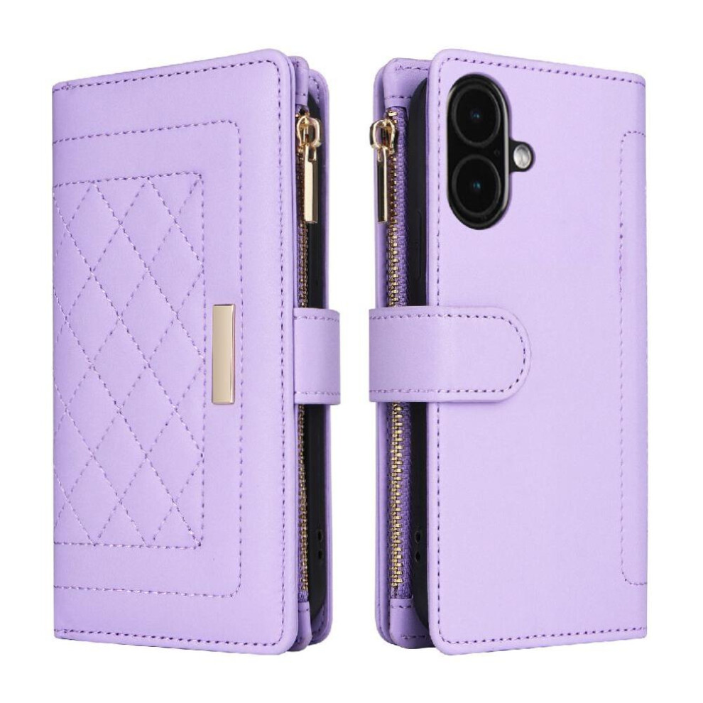 (Purple) Flip Case For Iphone 17 Wallet Strap Card Slots Shockproof Purple 764563143054