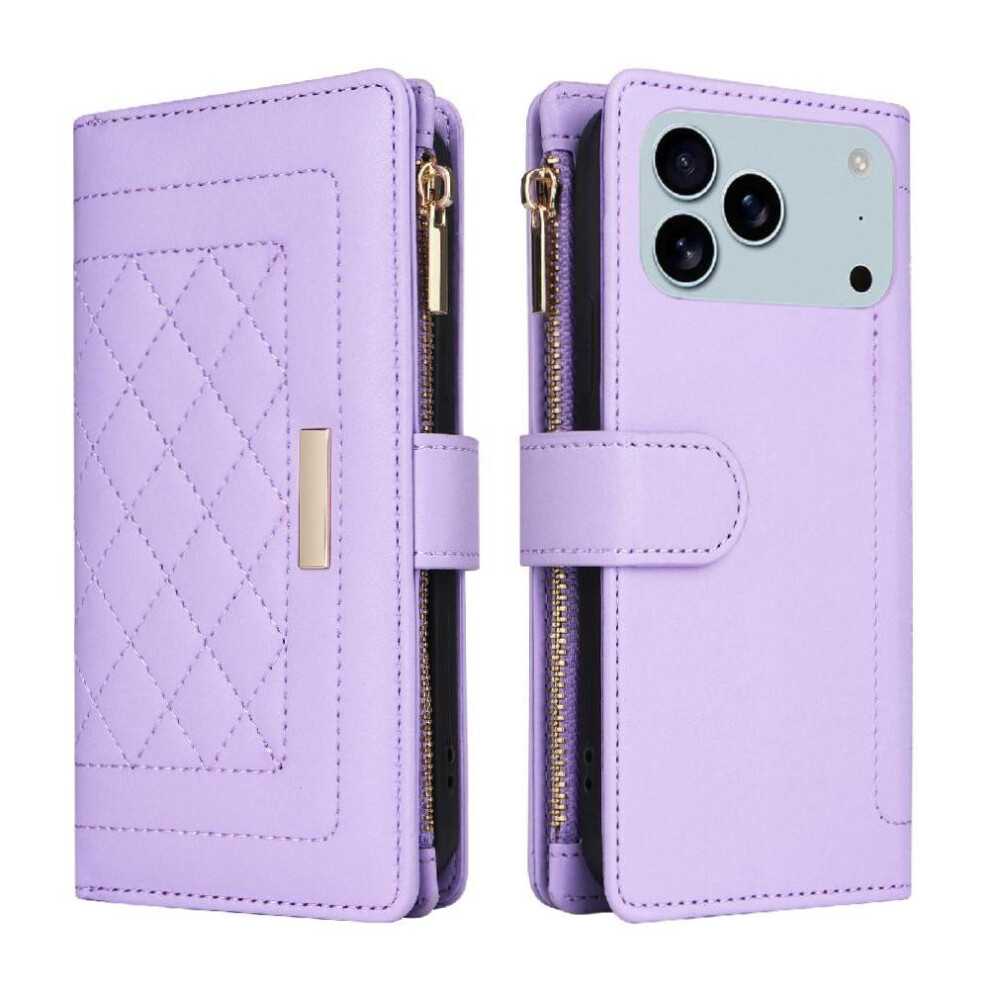 (Purple) Flip Case For Iphone 17 Pro Strap Shockproof Card Slots Wallet Purple 764563143153