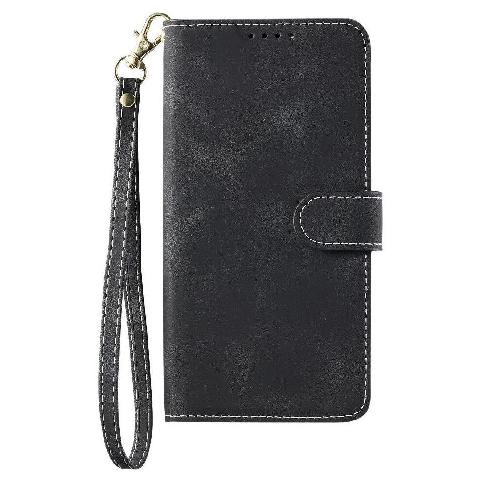 (Black) Flip Case For Iphone 17 Wrist Strap Kickstand Magnetic Pu Leather Wallet Card Slots Black 764563144235