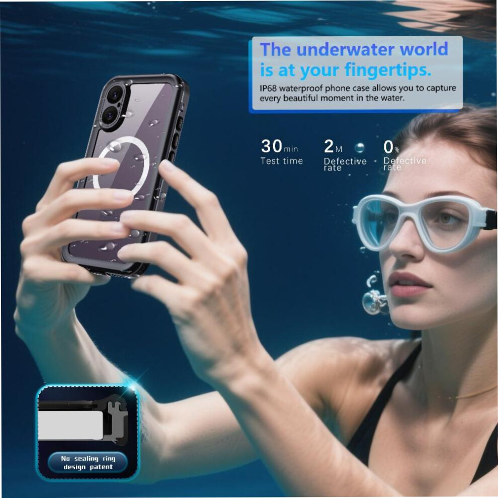 (Black) Waterproof Case For Iphone 17 Ip68 Waterproof Full 12Ft Military Shockproof Rated Waterproof Dustproof Black 764563144778