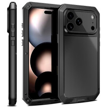 (Black) Metal Case for iphone 17 Pro Max Outdoor Sports Aluminum Alloy Metal Case Heavy Duty Shockproof Dustproof 360 Full Body Protective Cover