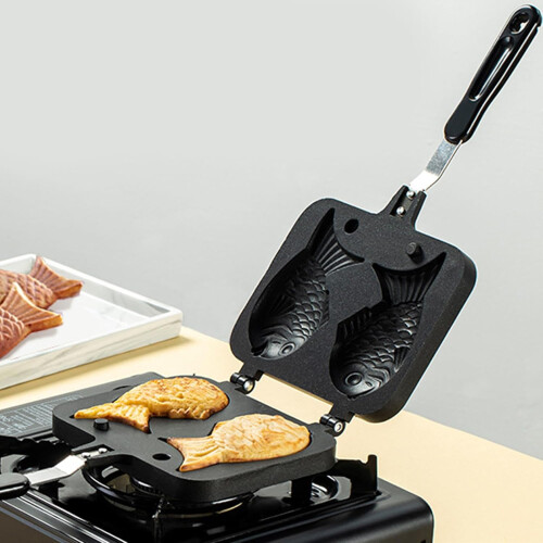 Taiyaki Maker Aluminum Double Fish Shape Waffle Pancake Cake Mold Kitchen Bakeware 2