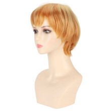 Gradient Yellow Short Wavy Wig – Synthetic Cosplay Hair for Halloween
