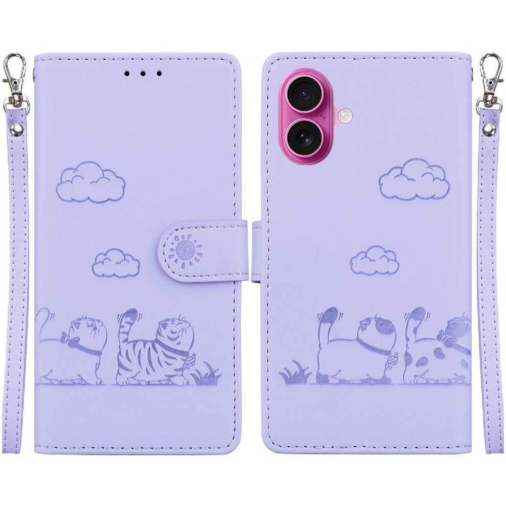 (Purple) Flip Case For Iphone 17 Card Slot Holder Kickstand Leather Wallet Cat Rfid Purple 764563146475