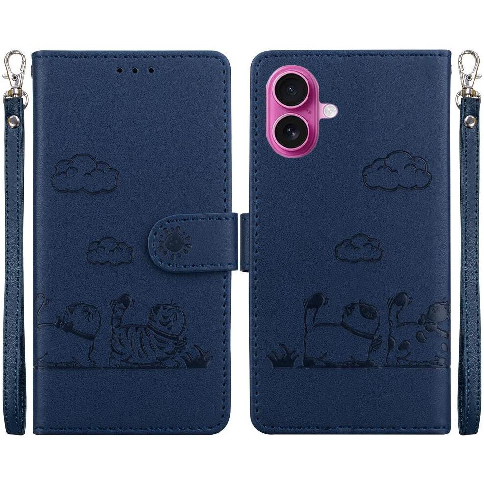 (Blue) Flip Case For Iphone 17 Card Slot Holder Kickstand Leather Wallet Cat Rfid Blue 764563146499