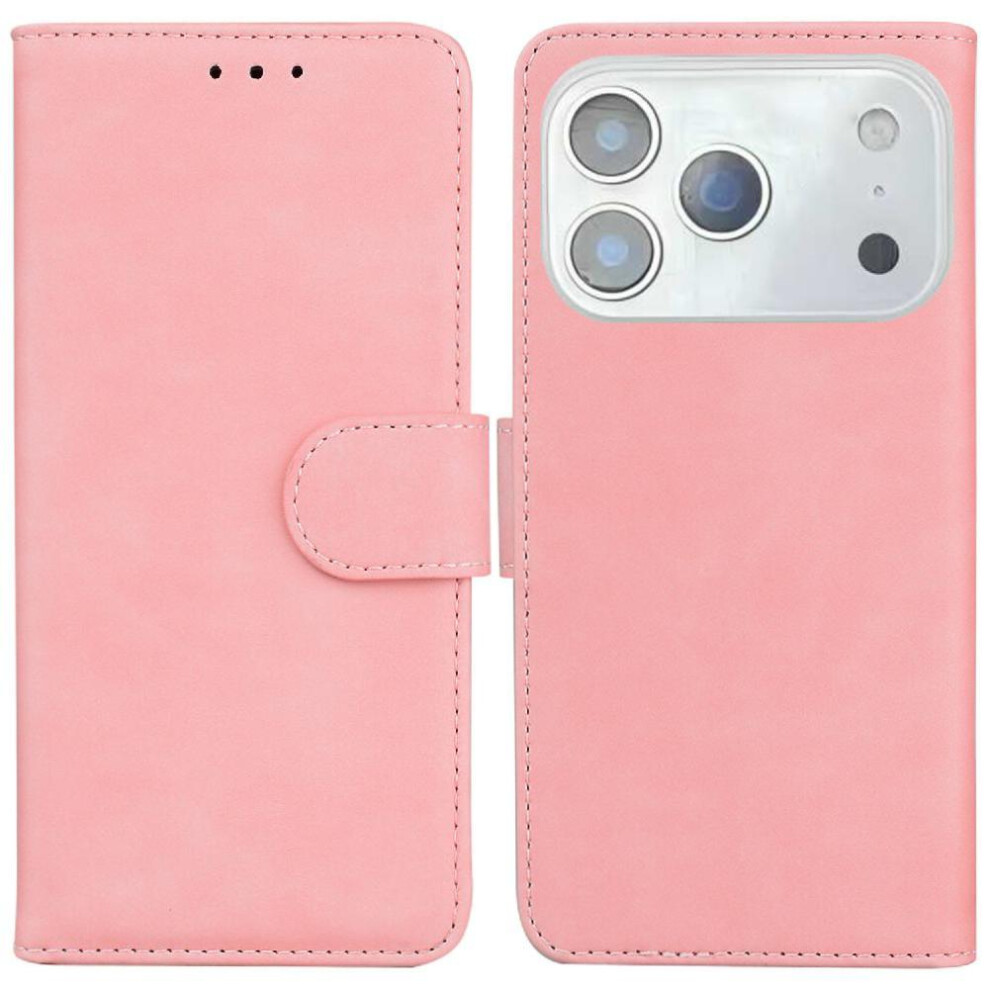 (Pink) Flip Case For Iphone 17 Pro Card Slot Premium Pu Leather Magnetic Stand Holder Pink 764563146789