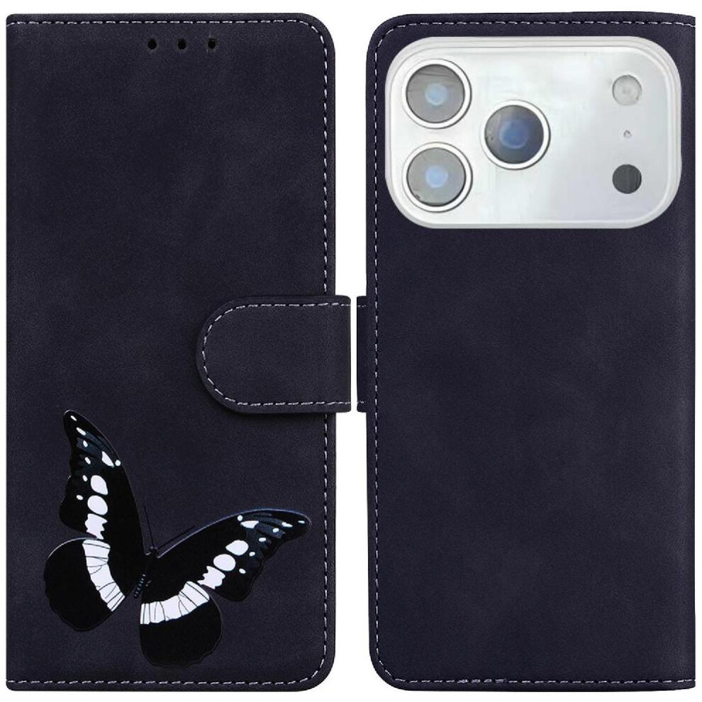 Photos - Case   for iphone 17 Pro Wallet Butterfly Color Printed Flip Folio Cover Card Slots(Black)