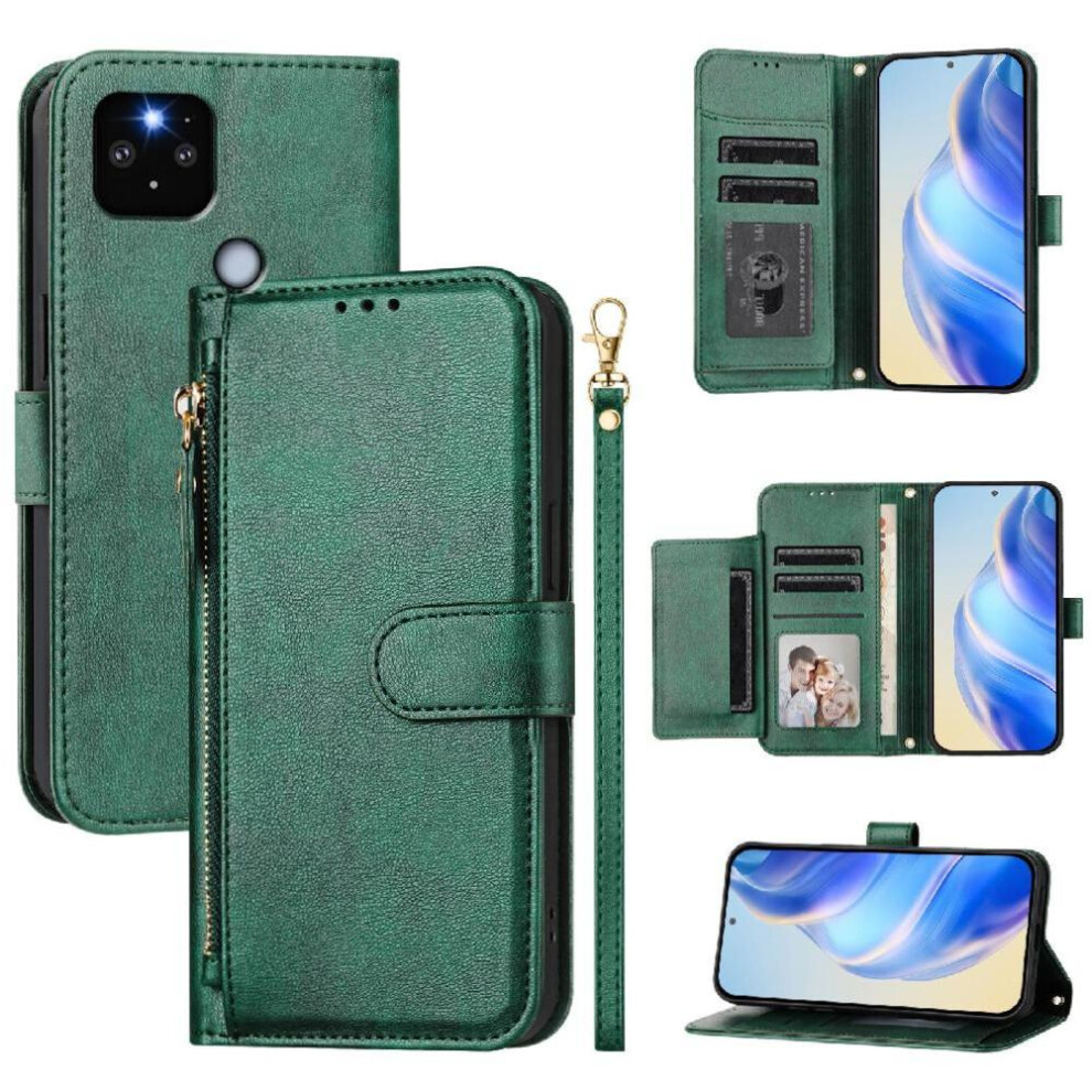 (Green) Flip Case For Google Pixel 4A 5G Card Holder Pu Leather Magnetic Zipper Green 764563148912