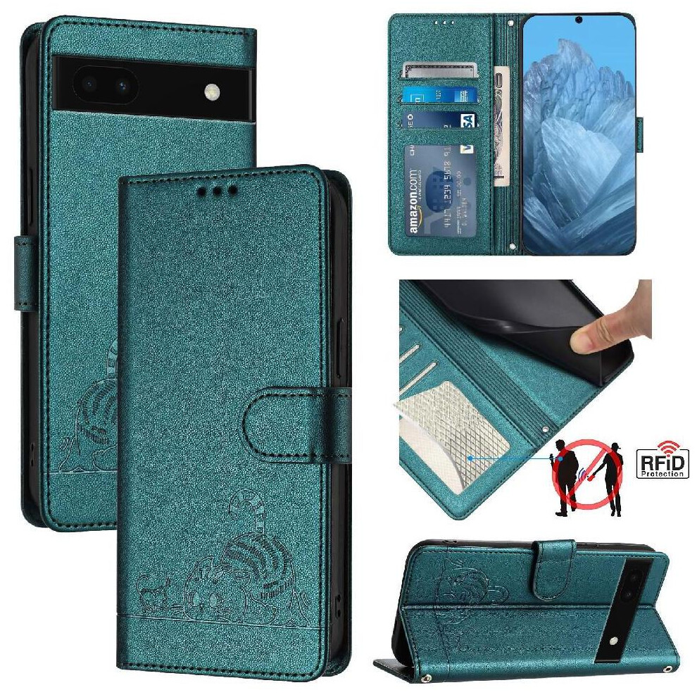 (Bottle ) Case For Google Pixel 6A Wallet Flip Cover Cat Rfid Card Slot Holder Kickstand Green 764563149070