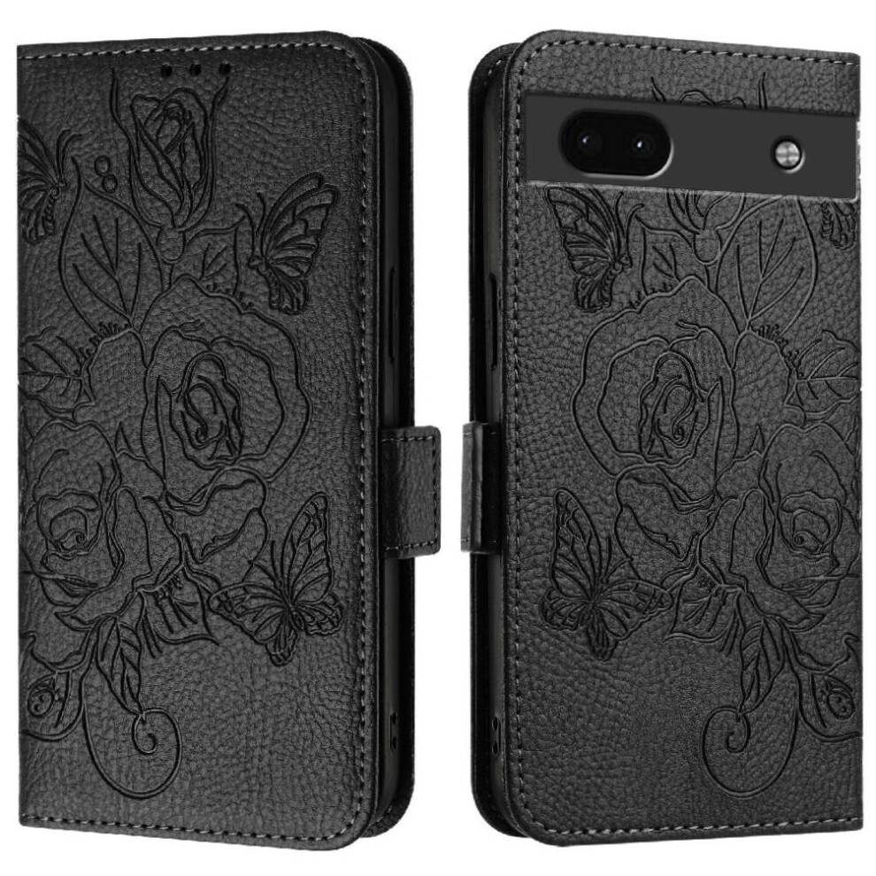 (Black) Case For Google Pixel 6A With Credit Card Slot Pu Leather Magnetic Wallet Black 764563149537