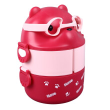 Caja bento de dos pisos oso rosa, 20,6 x 15,6 cm