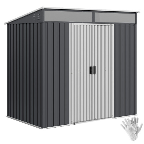 Outsunny Outsunny 6.5x4FT Garden Shed Lockable Metal Tool Shed Grey 1