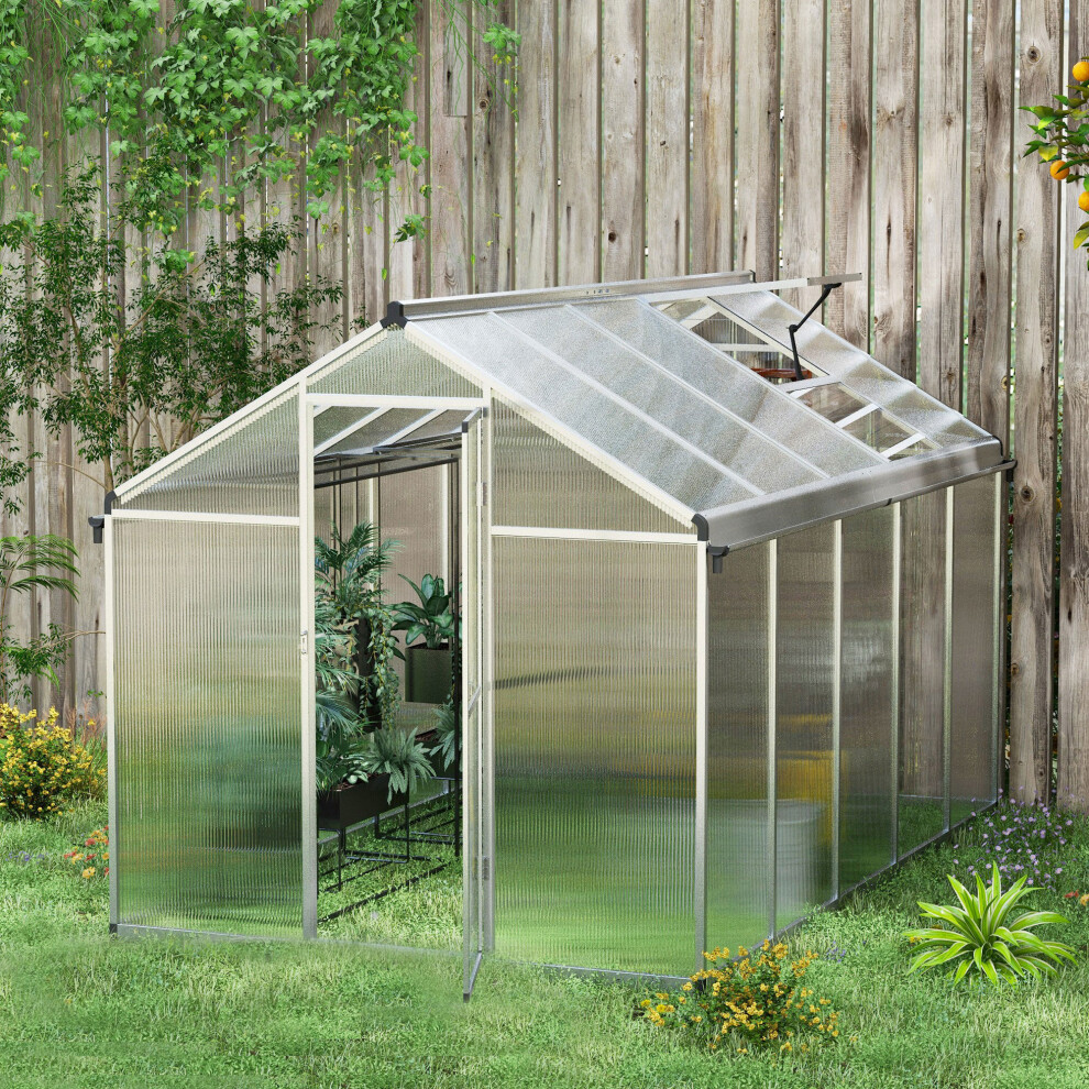 Outsunny 10X6ft Aluminium Greenhouse With/ Door Window Galvanised Base Pc Panel