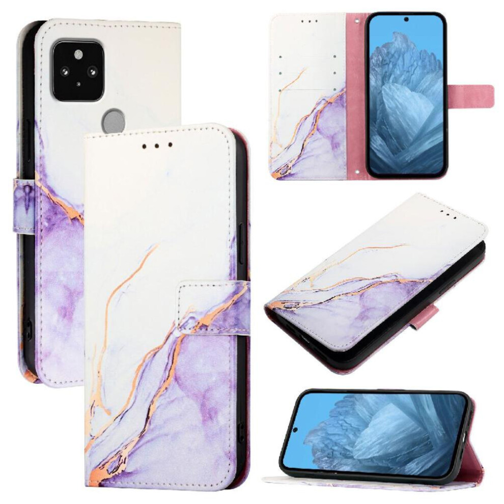 (Purple) Case For Google Pixel 5 Marble Pattern Kickstand Pu Leather Wallet Purple 764563150250
