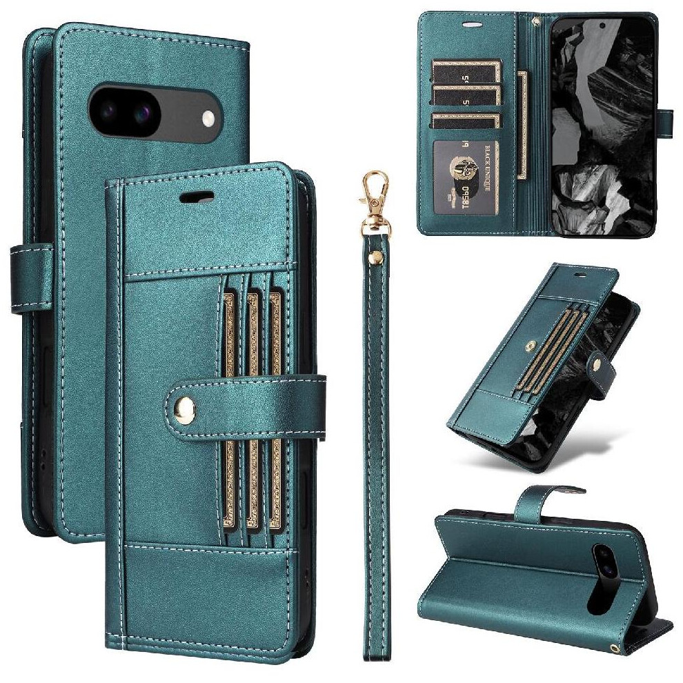 (Green) Flip Case For Google Pixel 8A Rfid Blocking Functional Wallet Shockproof Wrist Strap Magnetic Closure Green 764563150427