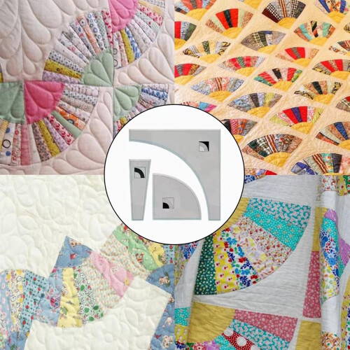 Wavy Quilt Pattern, Fan Quilt Template, Cutting Ruler Set, Fan-Shaped Sewn Design, Storage Solution, 132 g 2