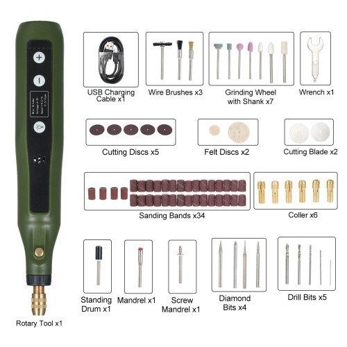 Kit de herramientas rotativas mini 2000mAh, 190x32x30mm Negro 1