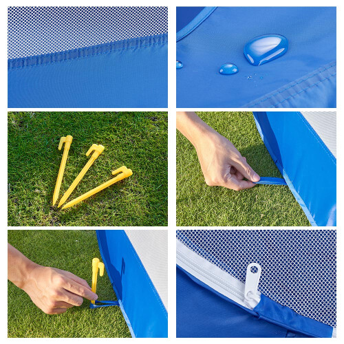 Portable Foldable Pet Playpen Cage with Side Door, 130cm Blue/Gray 2