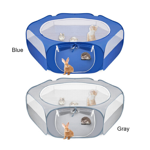Portable Foldable Pet Playpen Cage with Side Door, 130cm Blue/Gray 1