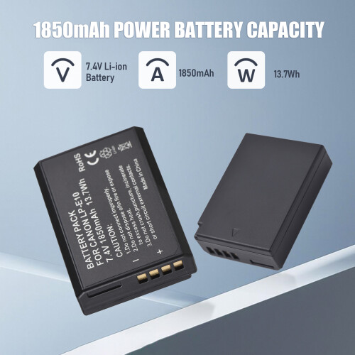 LP-E10 Batterie- und Ladegerät-Set 7,4 V 1850 mAh Schwarz 1