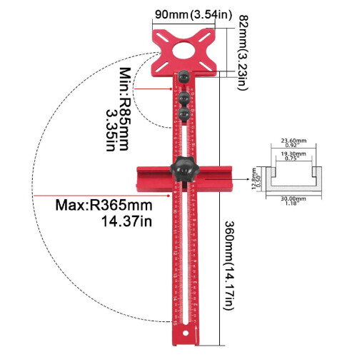 Support de fraisage pour défonceuse, longueur 445 mm, guide circulaire 1