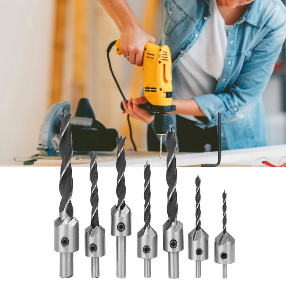 Woodworking 7Pcs Countersunk Drill Bits Set 5 Flute Chamfer Tool With Hex Key 5041334151940