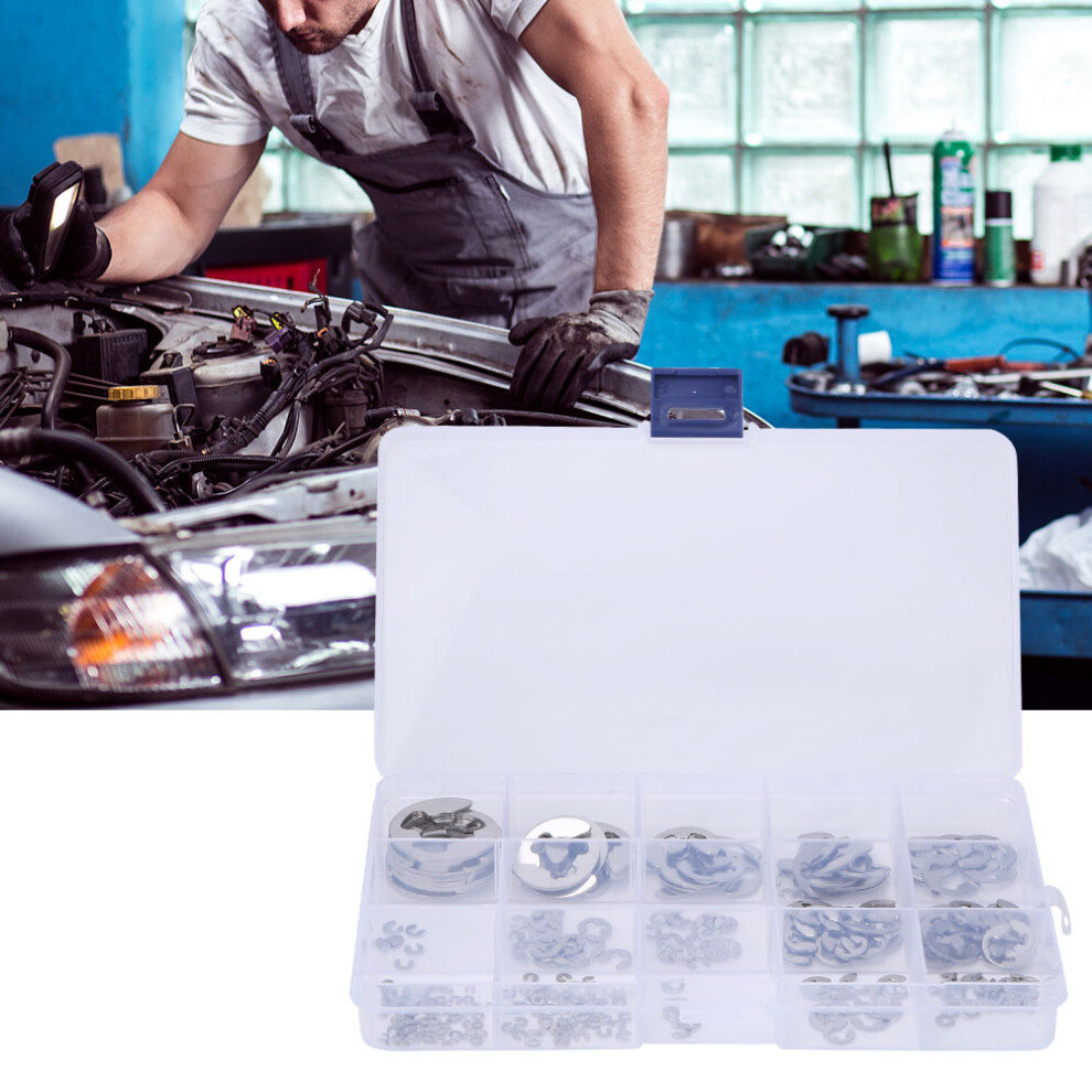 225Pcs 304 Stainless Steel E-Type Circlip Set 1.2-15Mm Fastener Hardware 3321334158210