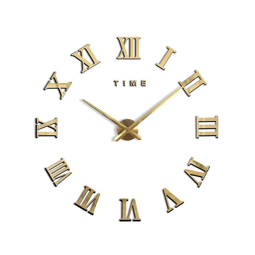 (, Large) 3D Diy Extra Large Roman Numerals Luxury Mirror Wall Sticker Clock Decor Home Gold
