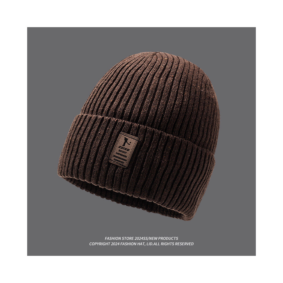 (Brown) Beanie Thick Knitted Hat Winter Warmth Unisex Cap Windproof Gift Color Solid Brown