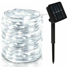 (White, 12M 100LED Eight Modes) Led Solar 5m32m Fairy Lights String Waterproof Copper Outdoor Wire Garden